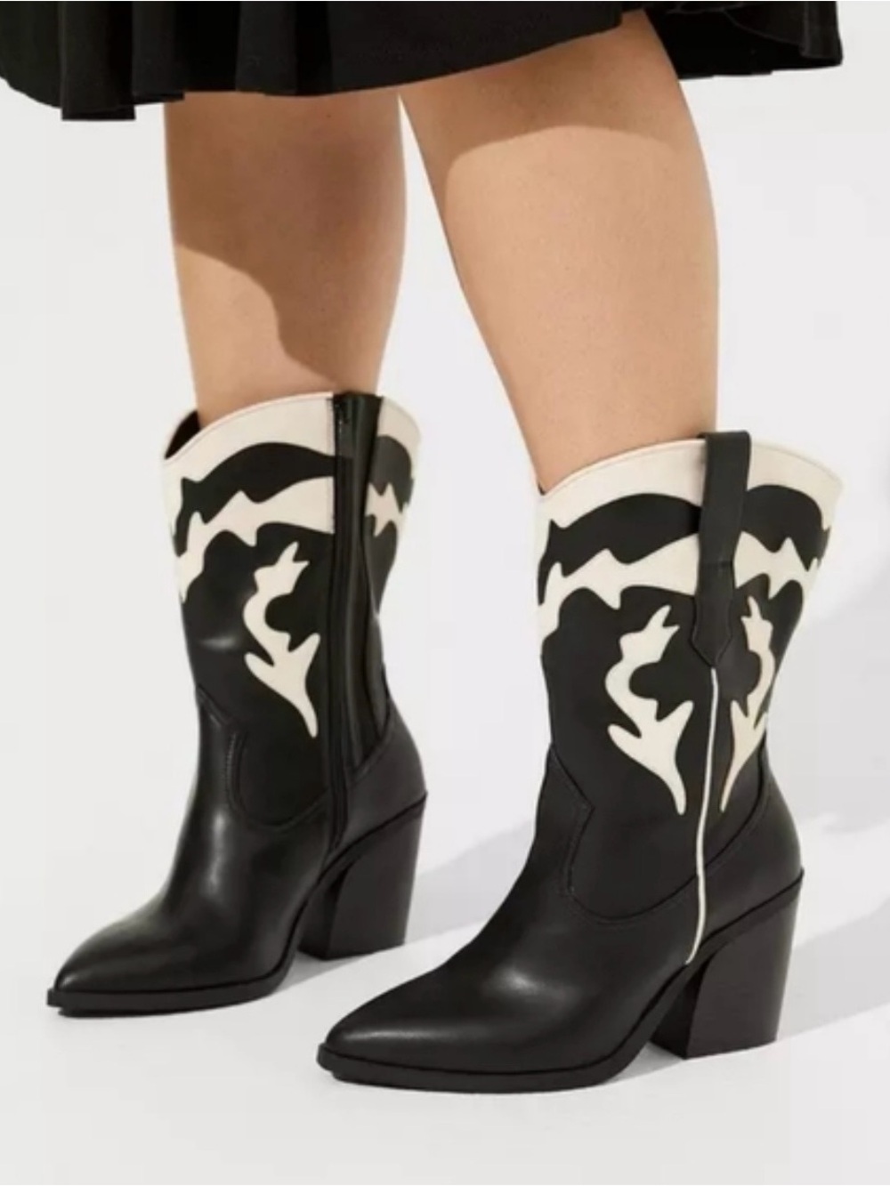 torrid Black and Cream Western Block Heel Boots